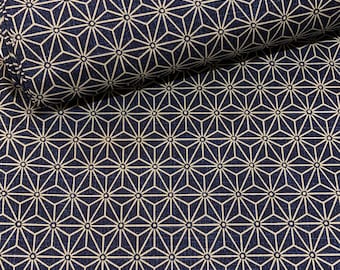 Japanese fabric, traditional ASANOHA pattern beige, navy blue background, cotton 110cmx50cm (452B)
