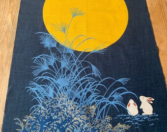 Japanischer Stoff, traditionelles Hasenmuster, marineblauer Hintergrund, Baumwolle, Panel 110x48 (324G)