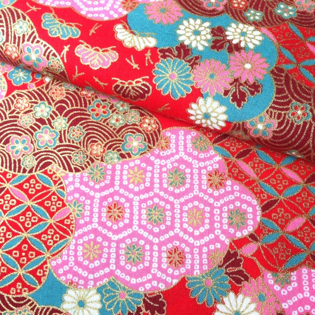 Japanese Fabric, Traditional Pattern, Flower, Cotton 110x50 (168C) - Etsy
