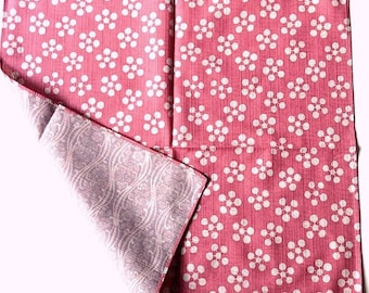 Furoshiki, Tissu japonais, motif  traditionnel,fleurs de prunes de RYIKYU blanc, fond rose, coton 48x48 (FY012-C48)