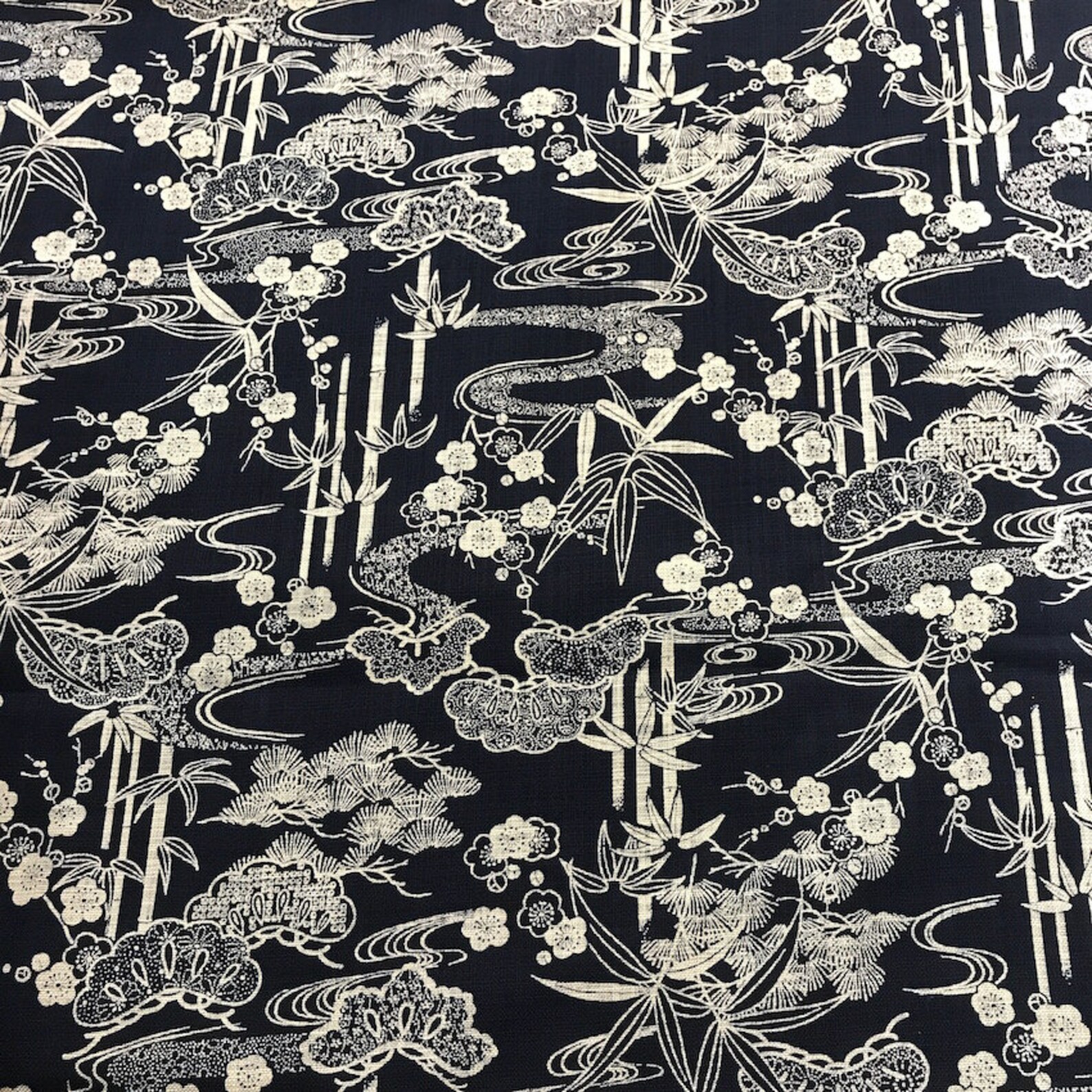 Japanese fabric traditional pattern navy blue and beige Etsy