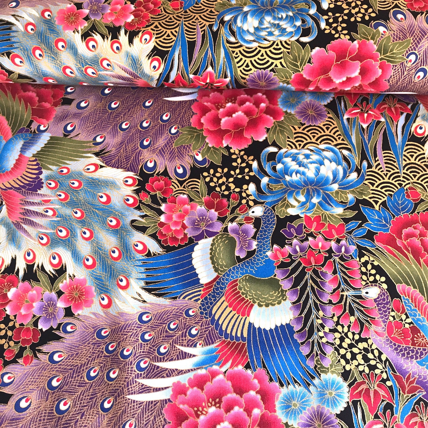 Japanese fabric traditional pattern large flower and Etsy