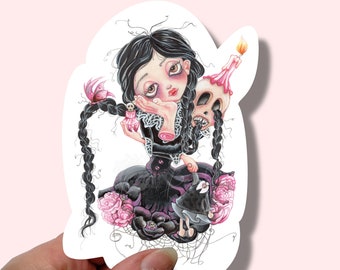 Handmade sticker Little girl Wednesday pop surrealism