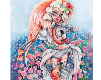 Tattooed Alice cabaret pop surrealism, original drawing