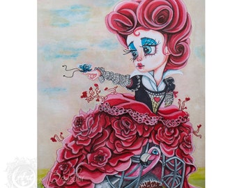 Litte red queen pop surrealism, ORIGINAL drawing