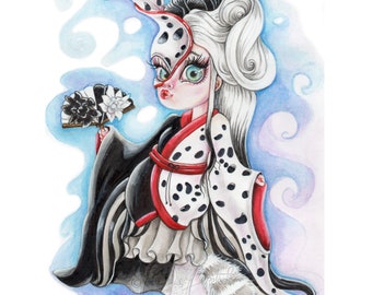Litte Dalmatian geisha girl, ORIGINAL pop surrealism