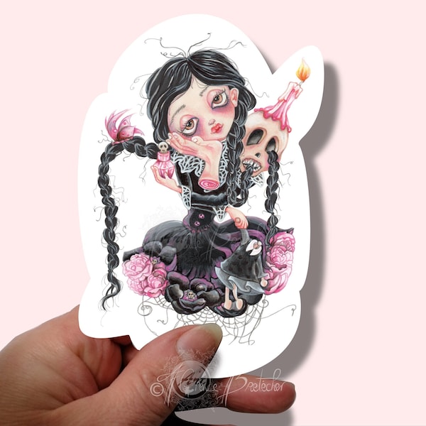 Handmade sticker Little girl Wednesday pop surrealism