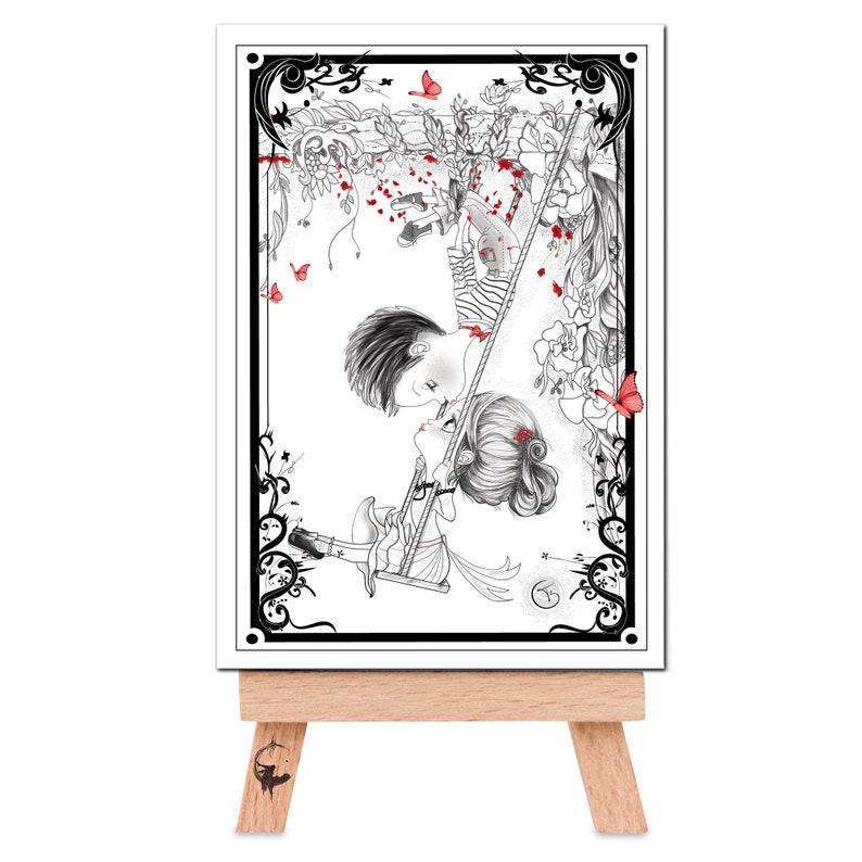 Madeline et Antonin Cadeaux Saint Valentin Pop surréalisme Impression d'art Illustration noir et blanc,chambre d'enfants,décoration murale image 5