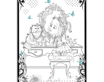 In wonderland pop surrealism, Madeline and Figaro the rococo style by Florence Bretécher
