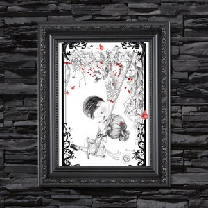 Madeline et Antonin Cadeaux Saint Valentin Pop surréalisme Impression d'art Illustration noir et blanc,chambre d'enfants,décoration murale image 9