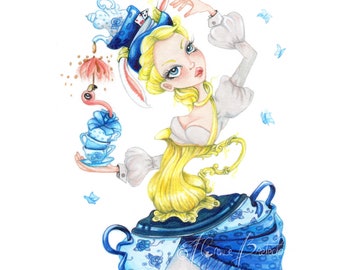 Alice in wonderland pop surrealism original drawing by Florence Bretécher