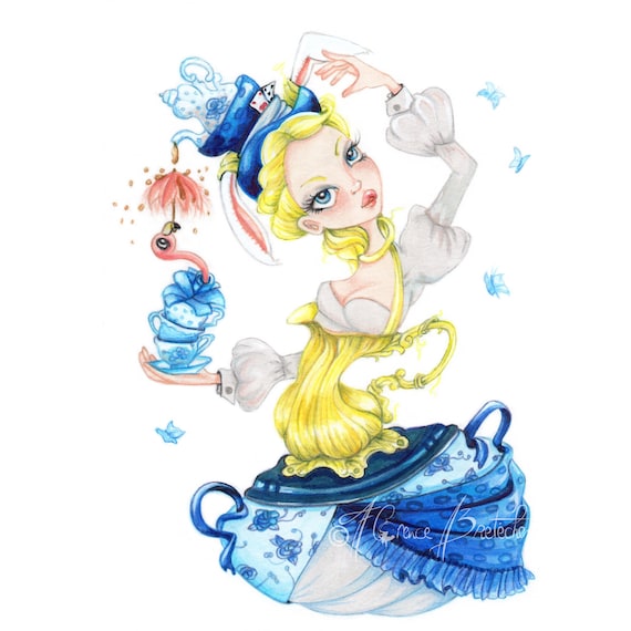 Alice au pays des merveilles pop surréalisme illustration originale de Florence Bretécher