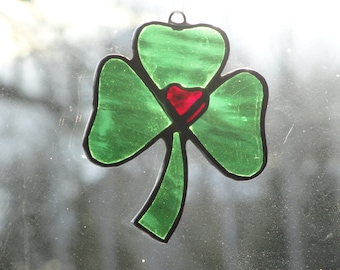 Shamrock with Heart Suncatcher, Stained Glass