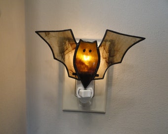 Bat Night Light, Stained Glass