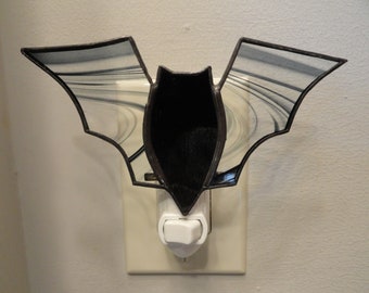 Black Bat Night Light, Stained Glass