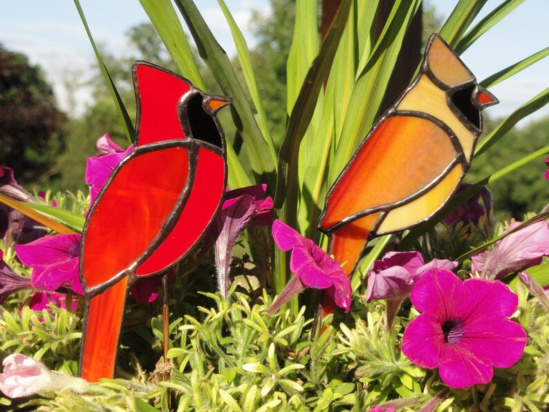 Cardinal Plant Stake Stained Glass
