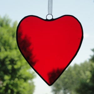 Stained Glass Heart Suncatcher, Red and Clear, Valentines Day Gift