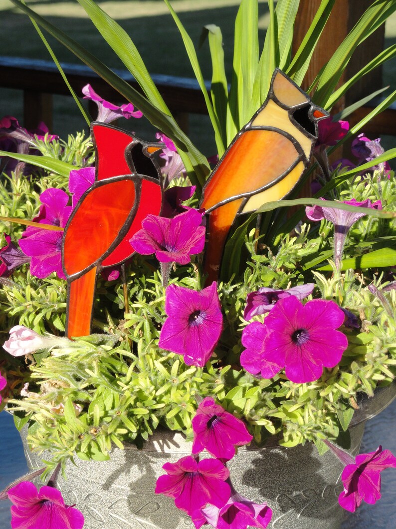 Cardinal Plant Stake Stained Glass