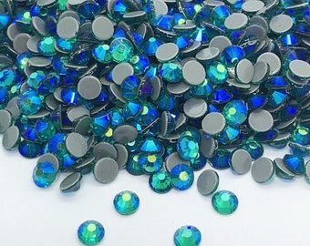 Duck Blue AB Heat-Sealable Rhinestones - High Quality Rhinestones - 2-6mm Glass Rhinestones - Rhinestone Wholesale - Small and Large Quantities