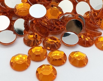 Strass acrylique à coller rond - ORANGE - 2mm à 14mm - strass diamant acrylique
