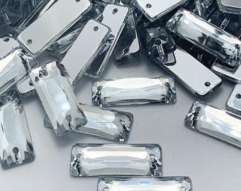 Baguette de pedrería acrílica para coser, agujero recto - CRISTAL - 10 mm a 30 mm