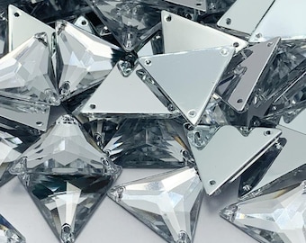 Triángulo de pedrería acrílica para coser, con orificio recto - CRISTAL - 12 mm a 21 mm