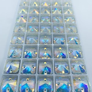 CARRE RIVOLI Glas-Strasssteine zum Aufnähen – AB Crystal – von 10 mm bis 14 mm – Swarovski-Qualität