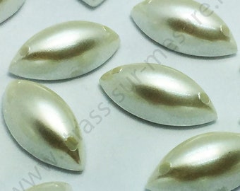 Demi perle nacrée, strass à coudre NAVETTE - BLANC NACRE - 10mm, 15mm au choix