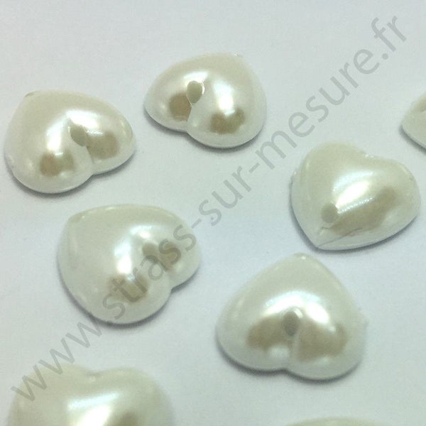 Demi perle nacrée, strass à coudre cœur - BLANC NACRE - 8mm, 10mm, 12mm au choix