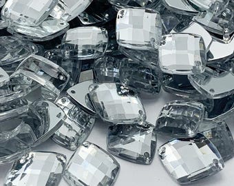 Diamantes de imitación acrílicos con rejilla para coser, agujero recto - CRISTAL - 10 mm a 28 mm