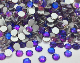 Strass VIOLET BLEU IRISE en verre à coller rond - Strass home déco - strass scrapbooking - strass décoration