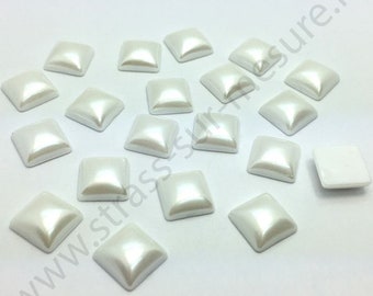 Strass demi perle nacrée à coller carré - BLANC - 10mm