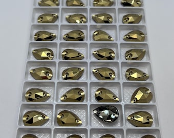 Sew-on rhinestone teardrop in glass - Gold - from 7x12mm to 17x28mm - Swarovski quality