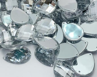 Gota de cristal acrílico para coser, patrón de cuadrícula, agujero recto - CRISTAL - 6 mm a 30 mm