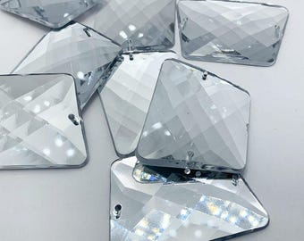 Rejilla para coser con forma de trapecio de diamantes de imitación acrílicos, agujero recto - CRISTAL - 30 x 42 mm