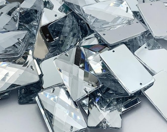 Cuadrícula para coser con diamantes de imitación acrílicos, rectangular, con agujero recto - CRISTAL - 15 mm a 36 mm