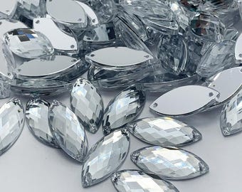 Patrón de cuadrícula para coser con lanzadera de diamantes de imitación acrílicos con orificio recto - CRISTAL - 5 mm a 26 mm