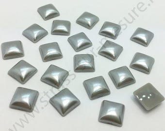 Strass demi perle nacrée à coller carré - GRIS - 8mm, 10mm