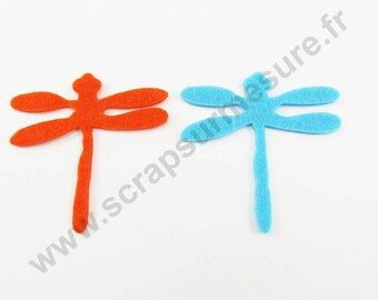 Felt - Dragonfly TURQUOISE ORANGE - x 8 pcs