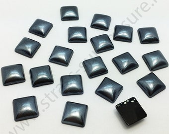 Strass demi perle nacrée à coller carré - NOIR - 8mm, 10mm
