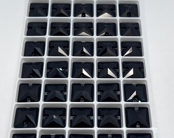 Square sew-on rhinestones in glass - BLACK - from 12mm to 22mm - Swarovski quality