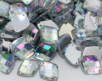 Rejilla para coser con diamantes de imitación acrílicos, agujero recto - AB NÁCAR - 10 mm a 28 mm