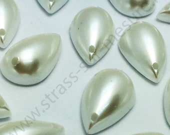 Demi perle nacrée, strass à coudre goutte - BLANC NACRE - 10mm, 15mm au choix