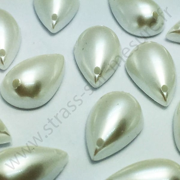 Demi perle nacrée, strass à coudre goutte - BLANC NACRE - 10mm, 15mm au choix