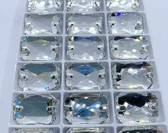 Strass à coudre RECTANGLE en verre   - Cristal - 10x14mm à 20x28mm - Qualité Swarovski