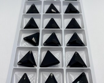 Sew-on TRIANGLE glass rhinestones - BLACK - 12mm, 16mm, 22mm - Swarovski quality