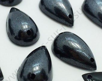 Half pearl, sew-on teardrop rhinestone - BLACK PEARL - 10mm, 15mm (your choice)