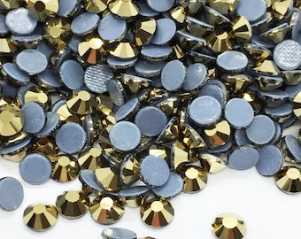 GOLD HEMATITE iron-on hotfix rhinestones - Glass rhinestones 2mm to 6mm - Rhinestone wholesaler - Small and large quantities