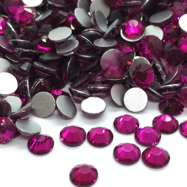 Strass ROSE FUCHSIA en verre à coller rond - Strass home déco - strass scrapbooking - strass décoration