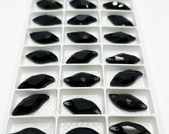 Cristal de hoja de almendra con pedrería para coser - NEGRO - 10 x 20 mm a 14 x 30 mm - Calidad Swarovski